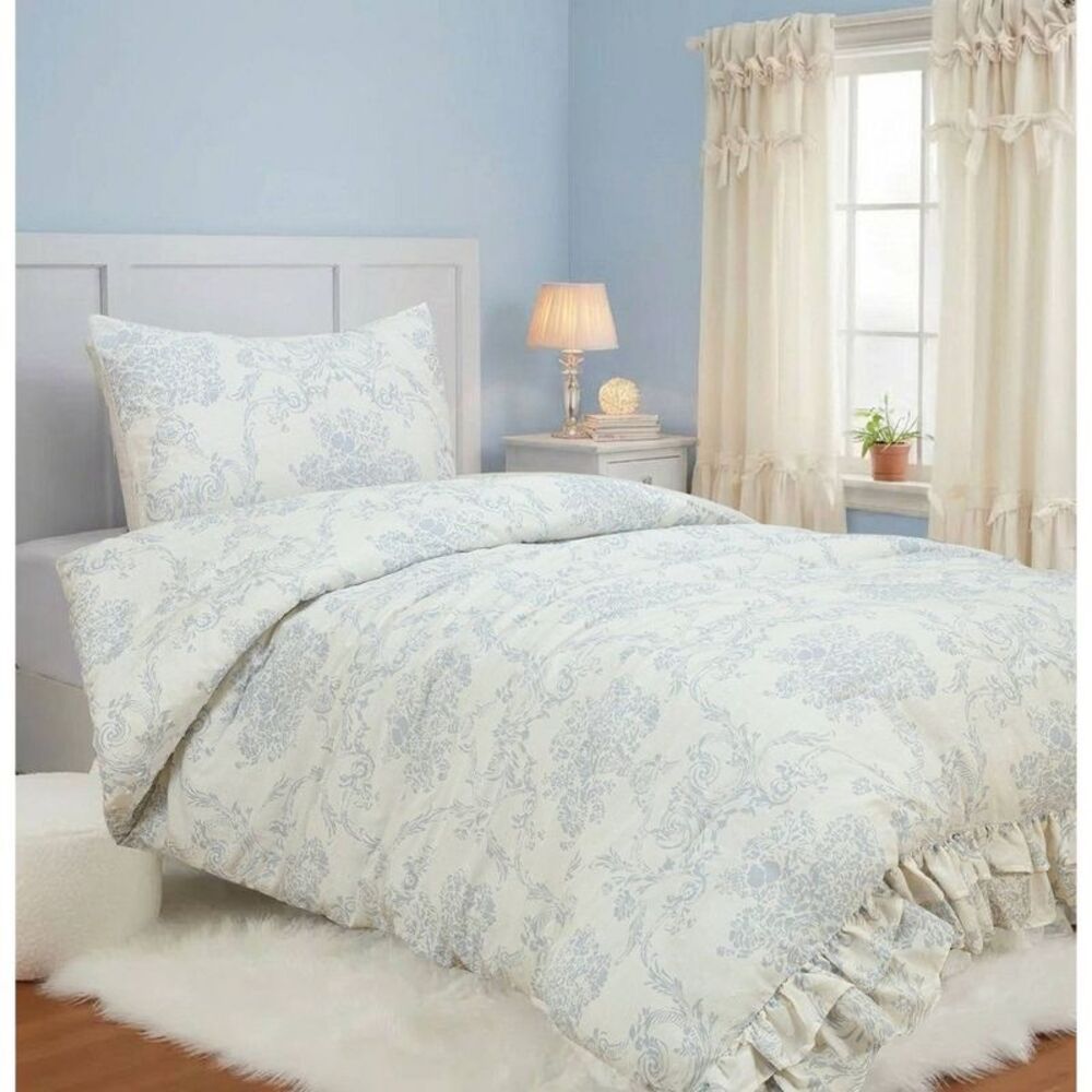Open Box - Harlow & Wren - Twin Ruffle Comforter Set Blue Floral Multicolored - Picture 1 of 4